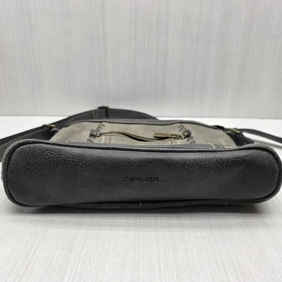 Concept Handbag Shoulder Bag Crossbody Purse Gray Faux Leather Multi Pocket - Picture 3 of 8